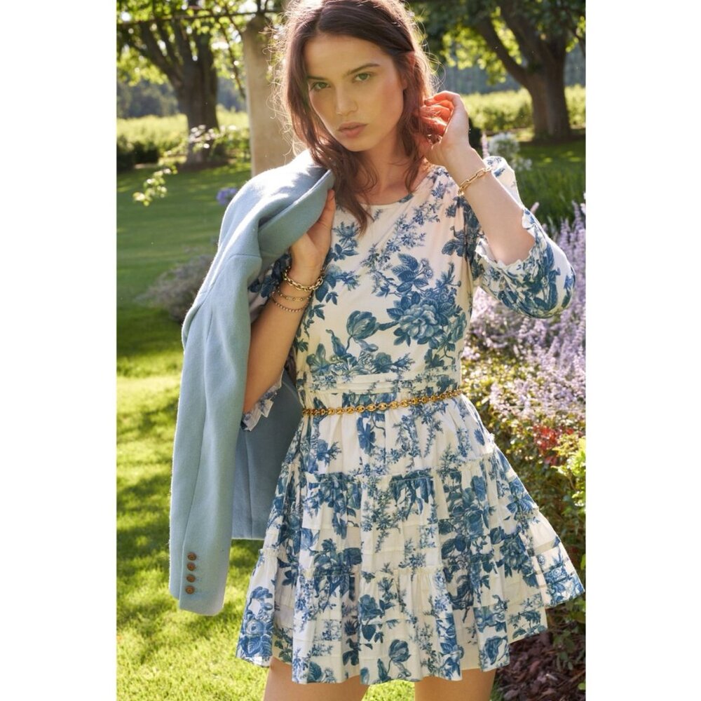 LoveShackFancy Lienzo Mini Dress in Blue China